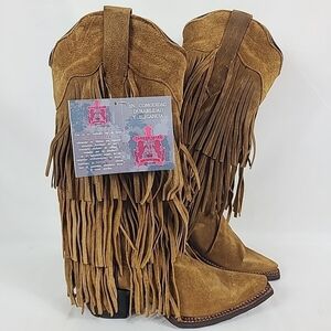 NEW Tanner Mark Women's Fringe Suede Leather Snip Toe Western Boots Sz 6